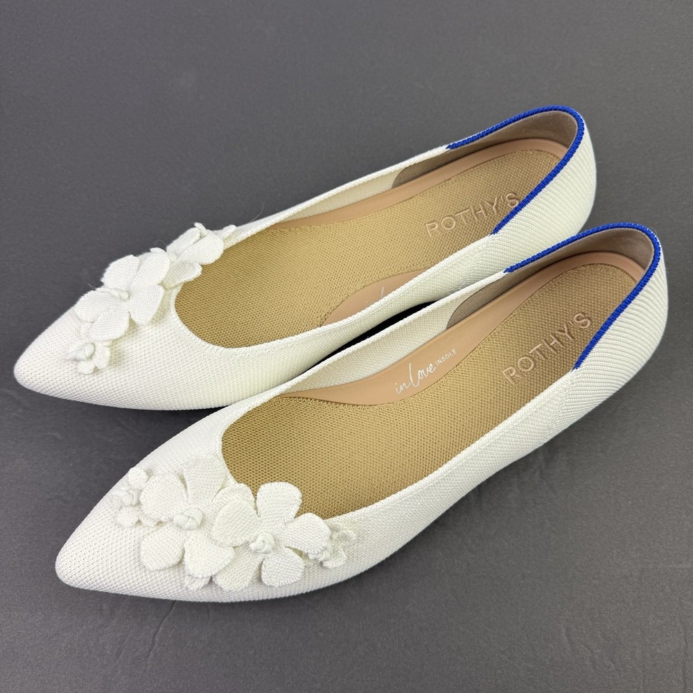 Rothy's The Petal Point Flats 10.5 White Knit Bridal Chic Floral Appliqué NEW - Picture 2 of 10